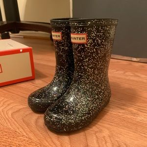 Hunter rainboots black glitter toddler sz 7C